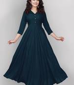 Teal plain viscose rayon long-kurtis
