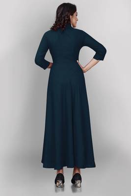 Teal plain viscose rayon long-kurtis 2