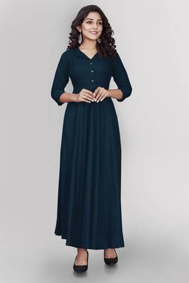 Teal plain viscose rayon long-kurtis 3