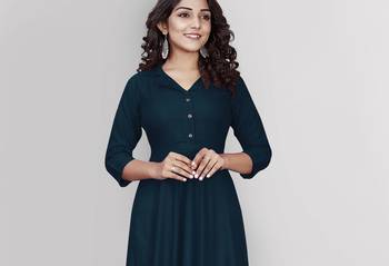 Teal plain viscose rayon long-kurtis 4
