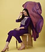 Embroidered Work Slub Rayon Straight Kurta Pant and Dupatta Set