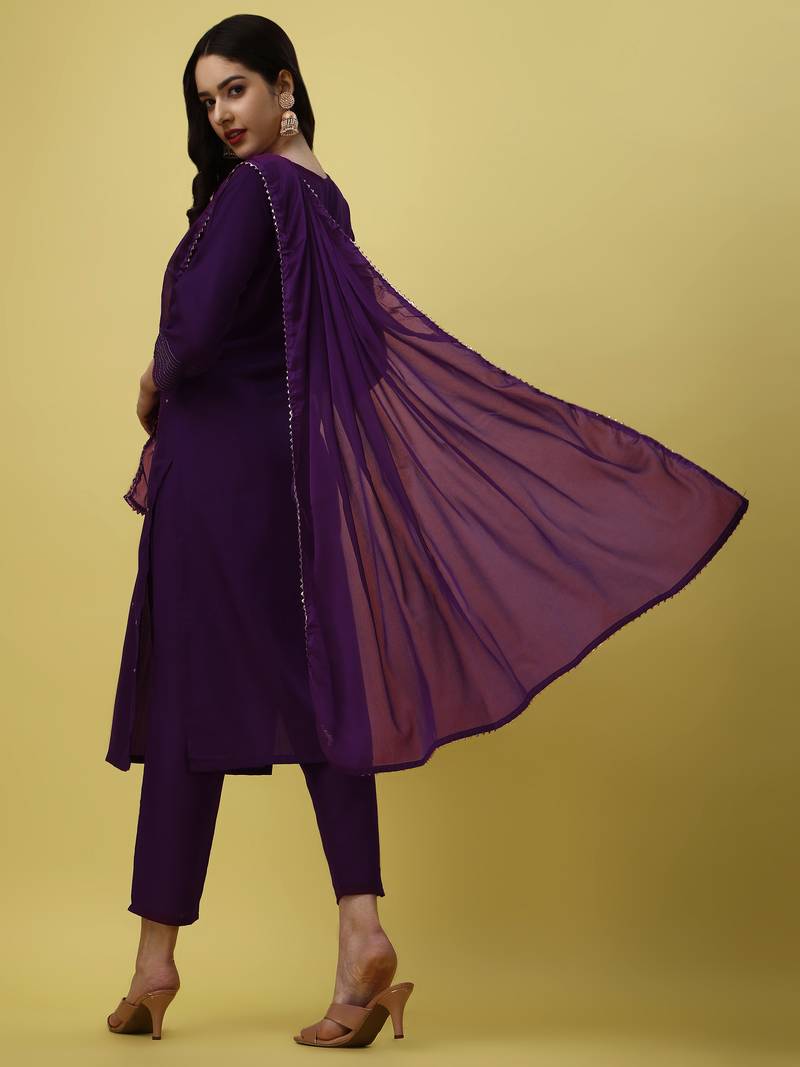 Embroidered Work Slub Rayon Fabric Straight Kurta, Pant and Dupatta Set