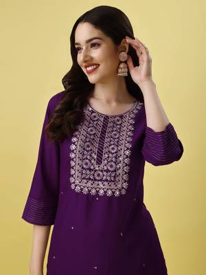 Embroidered Work Slub Rayon Straight Kurta Pant and Dupatta Set 4