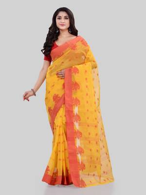 Yellow Woven Cotton Saree Without Blouse 1
