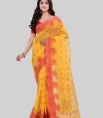 Yellow Woven Cotton Saree Without Blouse