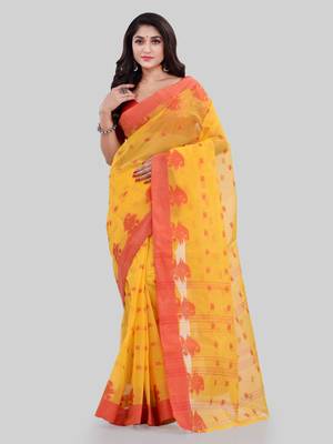 Yellow Woven Cotton Saree Without Blouse 2