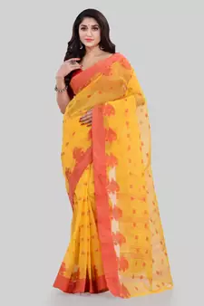 Yellow Woven Cotton Saree Without Blouse