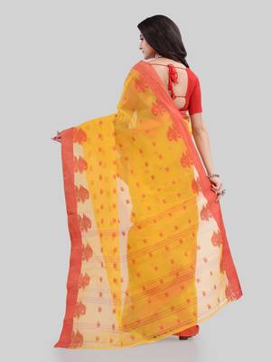 Yellow Woven Cotton Saree Without Blouse 3