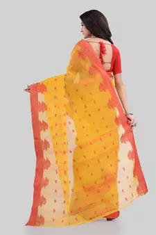 Yellow Woven Cotton Saree Without Blouse
