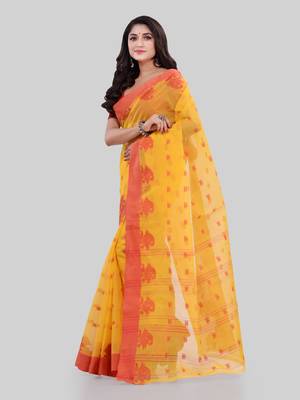 Yellow Woven Cotton Saree Without Blouse 4