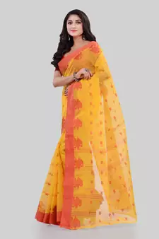 Yellow Woven Cotton Saree Without Blouse