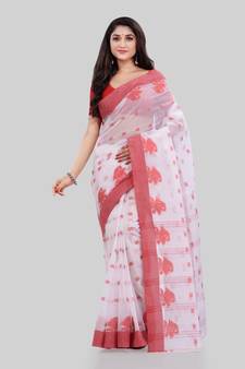 White woven cotton saree 