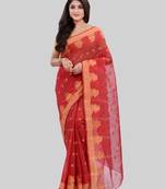 Red Woven Cotton Saree Without Blouse
