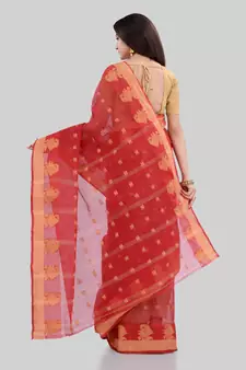 Red Woven Cotton Saree Without Blouse