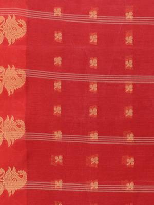 Red Woven Cotton Saree Without Blouse 5