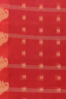 Red Woven Cotton Saree Without Blouse