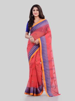 Red Woven Cotton Saree Without Blouse 1
