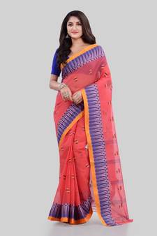 Red Woven Cotton Saree Without Blouse