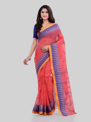 Red Woven Cotton Saree Without Blouse 2