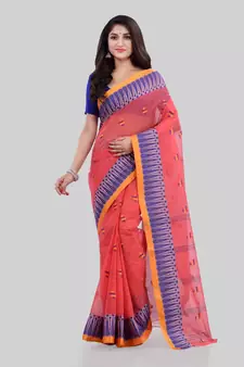 Red Woven Cotton Saree Without Blouse