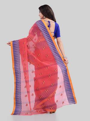 Red Woven Cotton Saree Without Blouse 3
