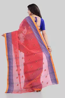 Red Woven Cotton Saree Without Blouse