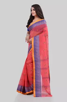 Red Woven Cotton Saree Without Blouse