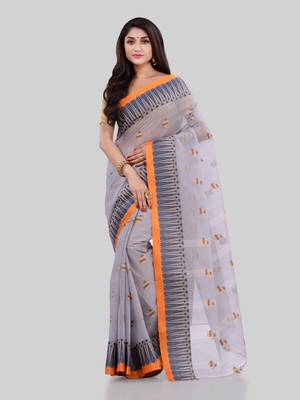 Grey Woven Cotton Saree Without Blouse 1