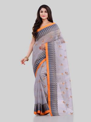 Grey Woven Cotton Saree Without Blouse 2