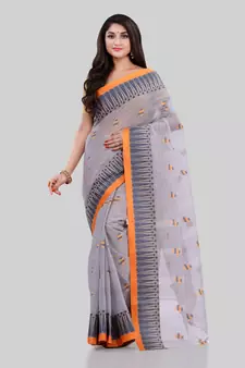 Grey Woven Cotton Saree Without Blouse