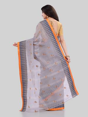 Grey Woven Cotton Saree Without Blouse 3