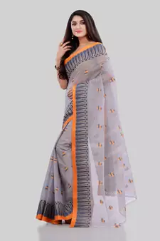Grey Woven Cotton Saree Without Blouse