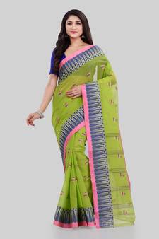 Green woven cotton saree 