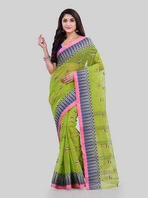 Green woven cotton saree  2