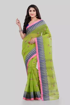 Green woven cotton saree 