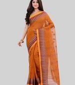 Orange Woven Cotton Saree Without Blouse