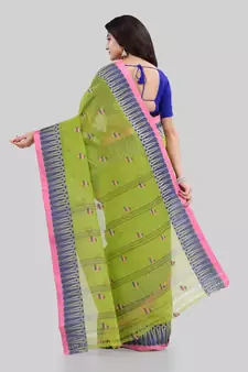Green woven cotton saree 