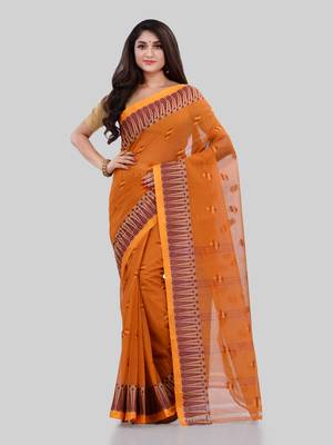 Orange Woven Cotton Saree Without Blouse 2