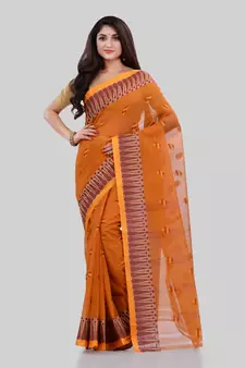 Orange Woven Cotton Saree Without Blouse