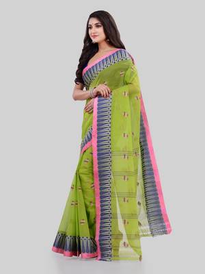 Green woven cotton saree  4