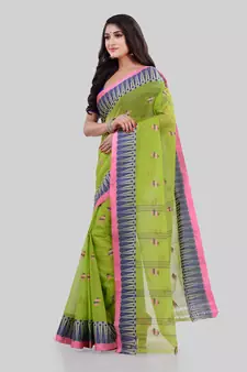 Green woven cotton saree 
