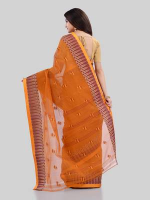 Orange Woven Cotton Saree Without Blouse 3