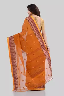 Orange Woven Cotton Saree Without Blouse