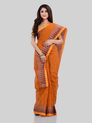 Orange Woven Cotton Saree Without Blouse 4