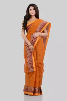 Orange Woven Cotton Saree Without Blouse