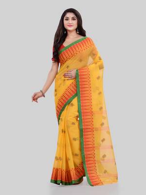 Yellow Woven Cotton Saree Without Blouse 2
