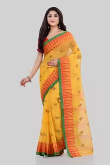 Yellow Woven Cotton Saree Without Blouse