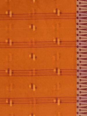 Orange Woven Cotton Saree Without Blouse 5