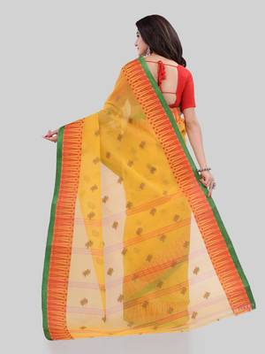 Yellow Woven Cotton Saree Without Blouse 3