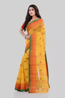 Yellow Woven Cotton Saree Without Blouse